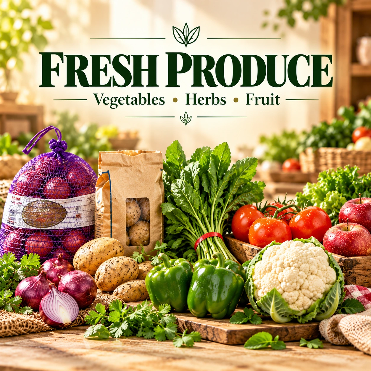 Fresh vegetables, herbs and fruit