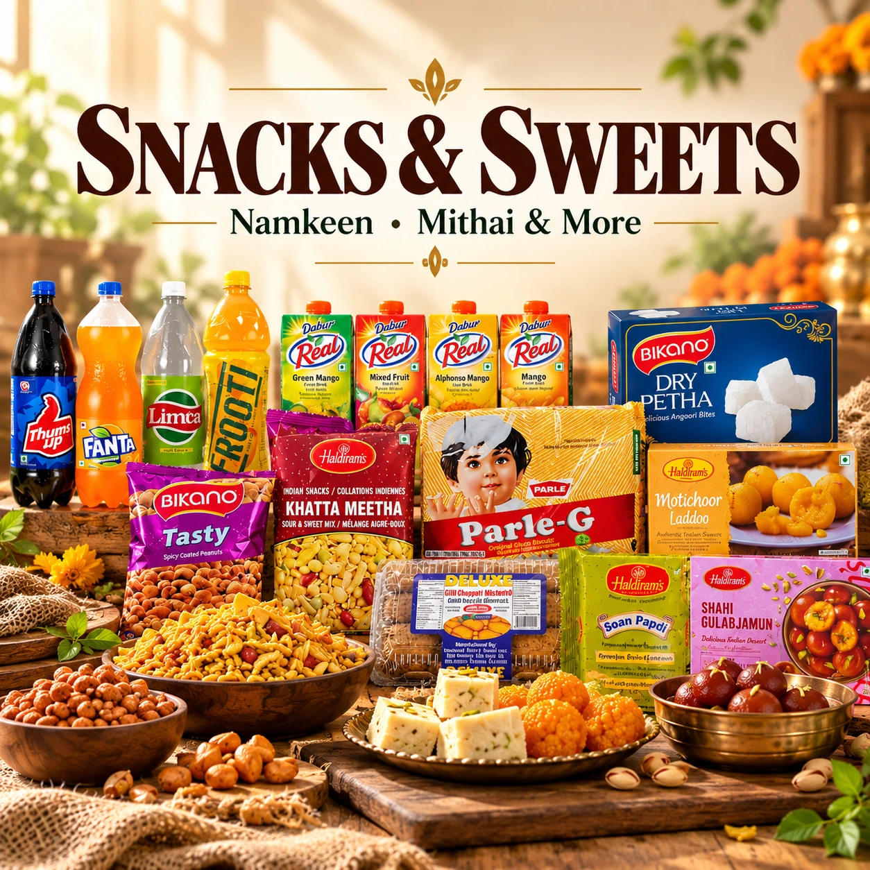 Indian snacks, sweets and drinks